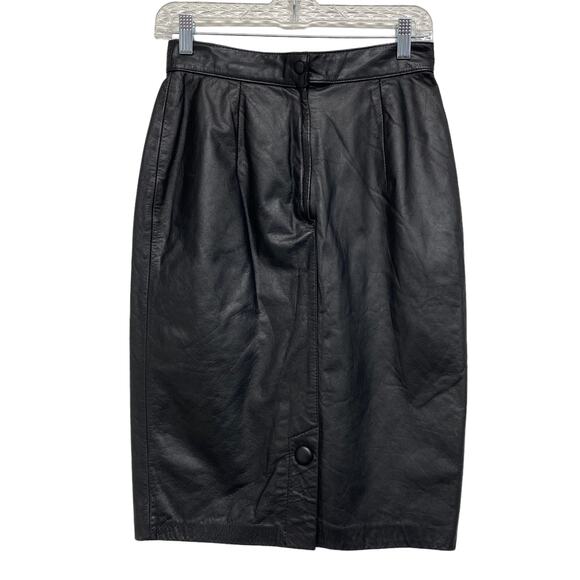 Vintage Elizabeth Womens Size 7/8 Black Leather High Waist Pencil Skirt - Picture 7 of 7